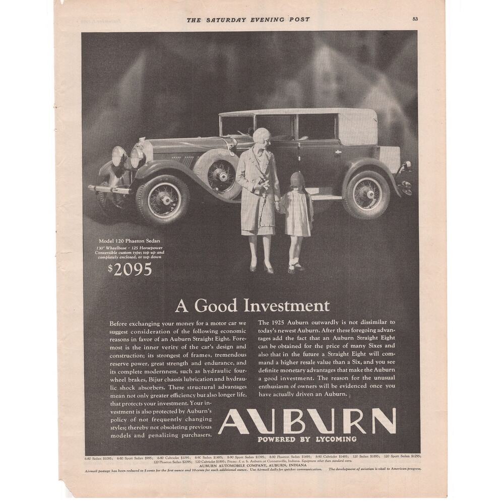 Auburn Car Magazine Advertisement 1929 Automobilia Phaeton Sedan Woman Flapper